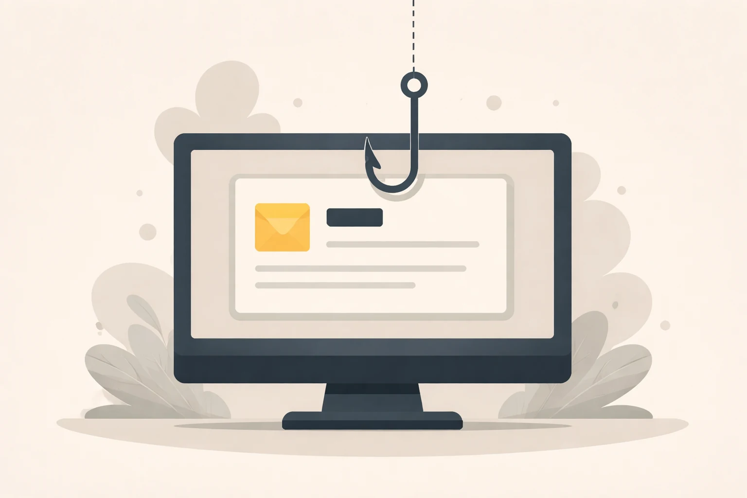 Educational illustration about phishing: shows how to recognize suspicious emails and protect your personal data